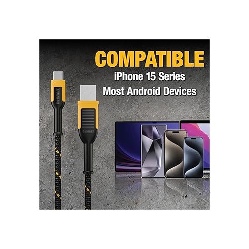  DEWALT Type C to USB Cable ? Reinforced Braided Cable for USB to USB-C ? Type C Fast Charging USB-C to USB-A Cable ? Fast Charging Cord Type C ? 6 ft