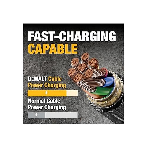  DEWALT Type C to USB Cable ? Reinforced Braided Cable for USB to USB-C ? Type C Fast Charging USB-C to USB-A Cable ? Fast Charging Cord Type C ? 6 ft