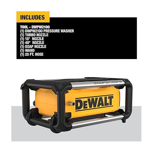  DEWALT Electric Pressure Washer, 2100 PSI, Jobsite Power Washer (DWPW2100) Yellow