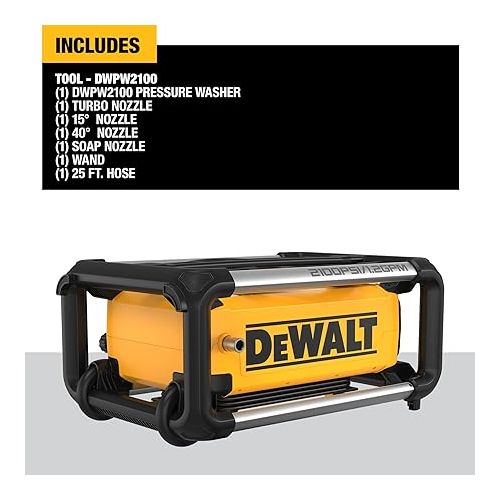  DEWALT Electric Pressure Washer, 2100 PSI, Jobsite Power Washer (DWPW2100) Yellow