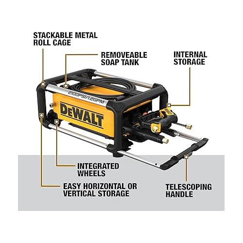  DEWALT Electric Pressure Washer, 2100 PSI, Jobsite Power Washer (DWPW2100) Yellow