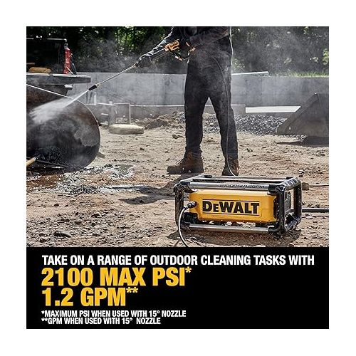  DEWALT Electric Pressure Washer, 2100 PSI, Jobsite Power Washer (DWPW2100) Yellow