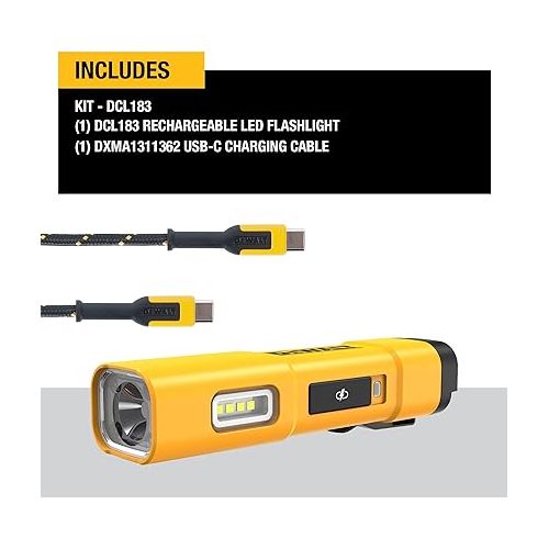  DEWALT LED Flashlight, USB-C Rechargeable, Magnetic Jobsite Light (DCL183)