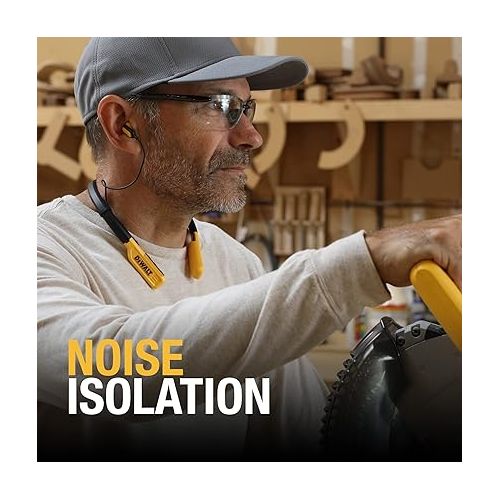  DEWALT Wireless Bluetooth Neckband Headphones ? Neckband Earphones with 15H Playtime ? Noise-Isolating Wireless Earbuds ? Jobsite Pro Built-in Mic for Crystal-Clear Calls