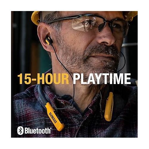  DEWALT Wireless Bluetooth Neckband Headphones ? Neckband Earphones with 15H Playtime ? Noise-Isolating Wireless Earbuds ? Jobsite Pro Built-in Mic for Crystal-Clear Calls