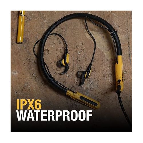  DEWALT Wireless Bluetooth Neckband Headphones ? Neckband Earphones with 15H Playtime ? Noise-Isolating Wireless Earbuds ? Jobsite Pro Built-in Mic for Crystal-Clear Calls