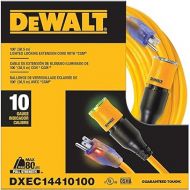 DEWALT 100 Foot Extension CordLighted Click-to-Lock 10/3 SJTW -Heavy Duty Outdoor, Waterproof, Weatherproof, Heat & Corrosion Resistant Industrial Strength Light Up Three Prong Outlet Plug Power Cord