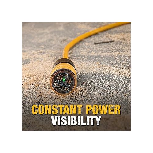  DEWALT 100 Foot Extension CordLighted Click-to-Lock 10/3 SJTW -Heavy Duty Outdoor, Waterproof, Weatherproof, Heat & Corrosion Resistant Industrial Strength Light Up Three Prong Outlet Plug Power Cord