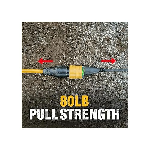 DEWALT 100 Foot Extension CordLighted Click-to-Lock 10/3 SJTW -Heavy Duty Outdoor, Waterproof, Weatherproof, Heat & Corrosion Resistant Industrial Strength Light Up Three Prong Outlet Plug Power Cord