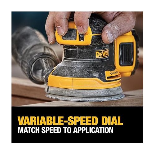  DEWALT 20V MAX Sander, Cordless, 5-Inch, 2.Ah, 8,000-12,000 OPM, Variable Speed Dial, Storage Bag, Battery and Charger Included (DCW210D1)