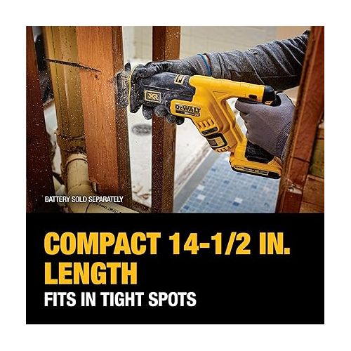  DEWALT 20V MAX* XR Reciprocating Saw, Compact, Tool Only (DCS367B), Black