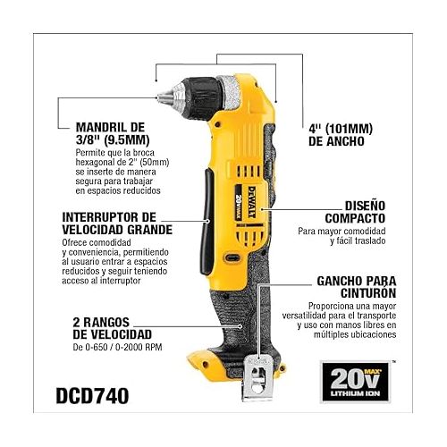  DEWALT DCD740B 20-Volt MAX Li-Ion Right Angle Drill (Tool Only)