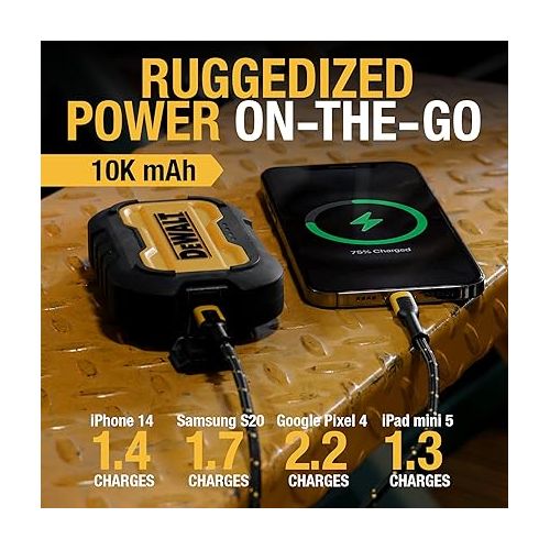  DEWALT 10,000mAh Powerbank ? 10K Small Portable Charger Power Bank ? Portable Battery Charger ? Durable Slim Power Bank Battery Pack ? Power Bank Fast Charging USB C iPhone Portable Charger Android