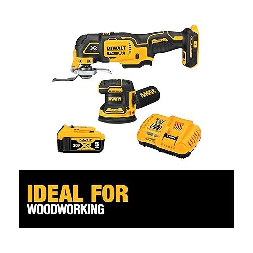 DEWALT 20V MAX Orbital Sander and Oscillating Tool, Cordless Woodworking 2-Tool Set with 5ah Battery and Charger (DCK202P1)