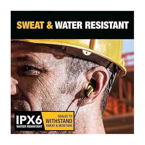  DEWALT Wired Earphones with Microphone ? Jobsite Earbuds Wired 3.5mm ? Water-Resistant Wired Earbuds with Mic ? Wired Headphones for Outdoor Work