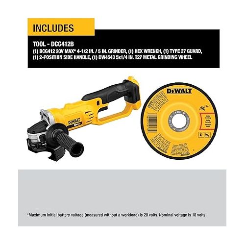  DEWALT DCG412B 20V MAX* Lithium Ion 4-1/2” grinder (Tool Only)