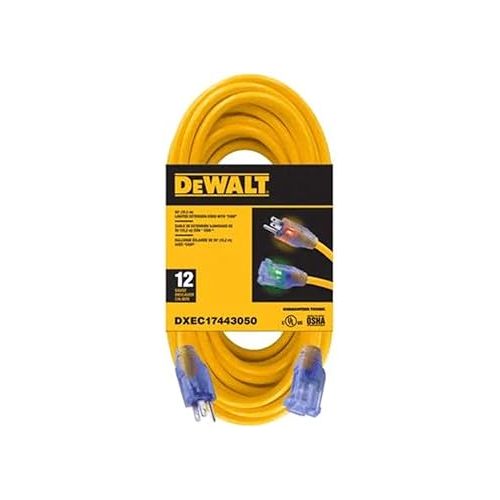  Dewalt 50' 12/3 Sjtw Lighted Extension Cord Yellow