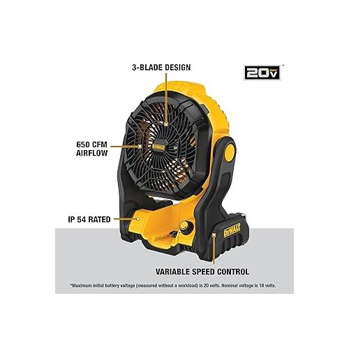  DEWALT 20V MAX Jobsite Fan, Cordless, Portable, Bare Tool Only (DCE512B)