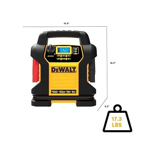  DEWALT DXAEJ14-Type2 Digital Portable Power Station Jump Starter - 1600 Peak Amps with 120 PSI Compressor, AC Charging Cube, 15W USB-A and 25W USB-C power for Electronic Devices