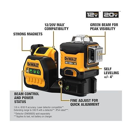  DEWALT 20V/12V MAX Laser Level Kit, 3 x 360, Green (DCLE34030G)