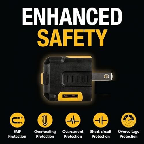  DEWALT 2-Port USB Wall Charger ? NeverBlock Worksite Charger ? Dual 5V/2.1A Power AC Adapter ? Fast Charging Block Cube for iPhone 14 13 12 SE 11Pro Max XS XR 8 Plus Samsung Galaxy Google Pixel