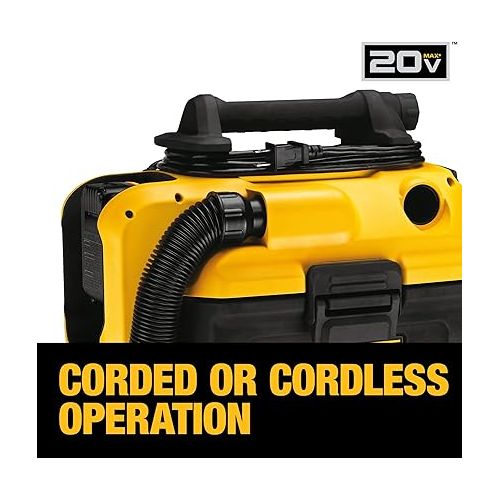  DEWALT 20V MAX Wet/Dry Vacuum, Cordless and Corded, Versatile Power Source, Portable Shop Vacuum, Tool Only (DCV581H)