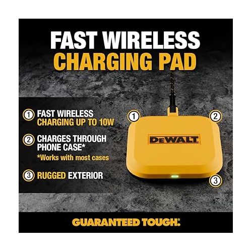  DEWALT Fast Wireless Charging Pad ? Type C Cable and AC Adapter Included ? 10W Max Qi Wireless Charger iPhone 14/13/12 Samsung Android ? Wireless Phone Charger Mat