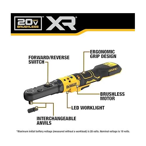  DEWALT 20V MAX XR Cordless Ratchet, 3/8