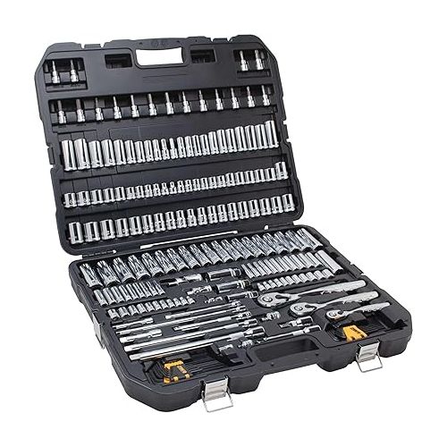  DEWALT Mechanics Tool Set, SAE and Metric, 1/2, 1/4, 3/8 Drive Sizes, 192-Piece (DWMT75049)