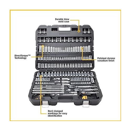  DEWALT Mechanics Tool Set, SAE and Metric, 1/2, 1/4, 3/8 Drive Sizes, 192-Piece (DWMT75049)