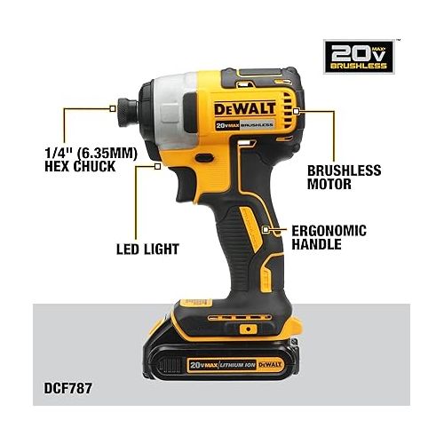  DEWALT 20V MAX Cordless Drill, Impact Driver, 2-Tool Power Tool Combo Kit, Brushless Power Tool Set with 2 Batteries and Charger Included (DCK277D2)