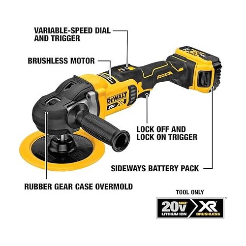  DEWALT 20V MAX* XR Cordless Polisher, Rotary, Variable Speed, 7-Inch, 180 mm, Tool Only (DCM849B)