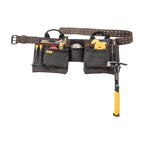  DEWALT Leather Tool Belt, Durable, 11 Pocket Professional Belt (DWST550112)