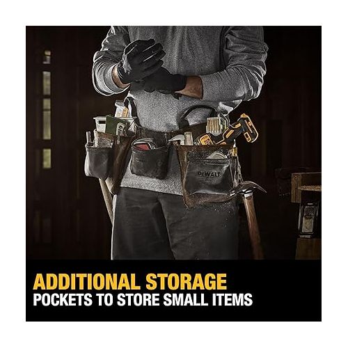  DEWALT Leather Tool Belt, Durable, 11 Pocket Professional Belt (DWST550112)