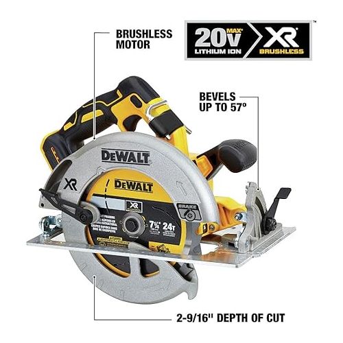  DEWALT 20V MAX 7-1/4-Inch Circular Saw with Brake, Tool Only, Cordless (DCS570B), Black