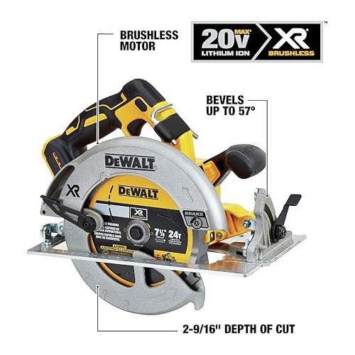  DEWALT 20V MAX 7-1/4-Inch Cordless Circular Saw with Brake, Bare Tool Only (DCS570B)