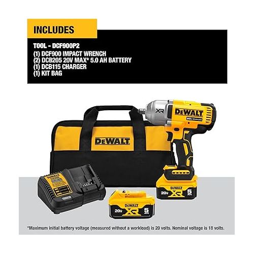  DEWALT 20V MAX XR 1/2 in. High Torque Impact Wrench with Hog Ring Anvil Kit (DCF900P2)