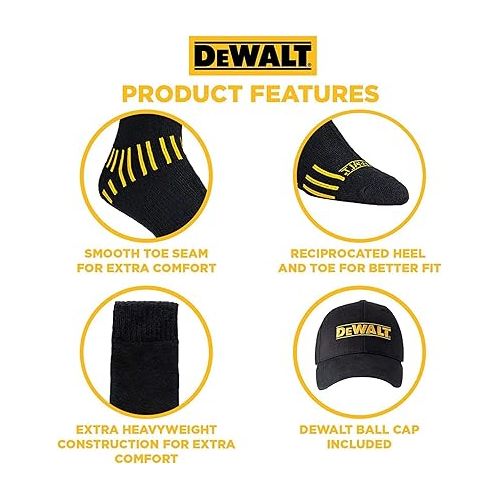  DEWALT Men's Crew Socks & Ball Cap Set - 3 Pairs | Cotton Boot Socks for Men, Premium Warm Socks with Bonus Hat, Winter Socks with Moisture-Wicking, Perfect for Everyday Wear (Size 10-13)