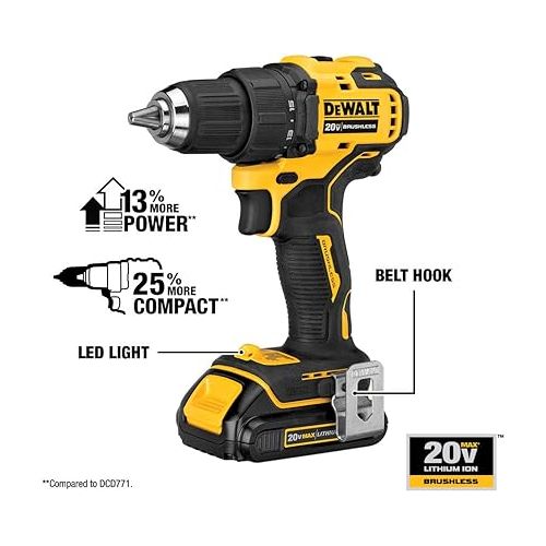  DEWALT ATOMIC 20V MAX* Cordless Drill Combo Kit, Compact (DCK278C2)