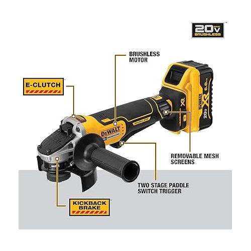  DEWALT 20V MAX* Angle Grinder Tool Kit, 4-1/2-Inch, Paddle Switch with Brake (DCG413R2)