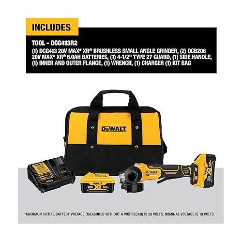  DEWALT 20V MAX* Angle Grinder Tool Kit, 4-1/2-Inch, Paddle Switch with Brake (DCG413R2)