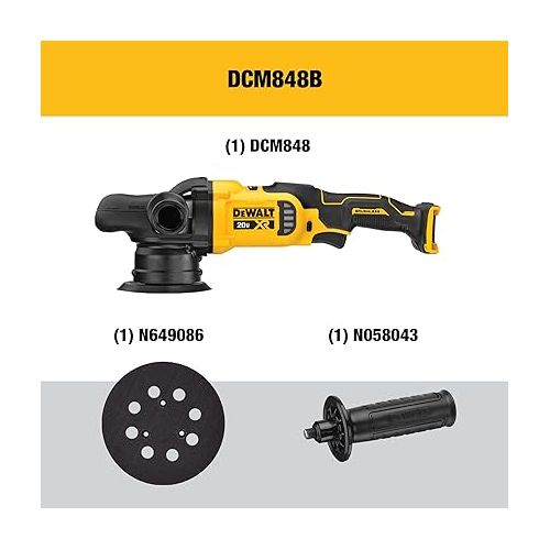  DEWALT 20V MAX* XR Cordless Polisher, Variable-Speed, Random Orbit, 5-Inch, Tool Only (DCM848B)