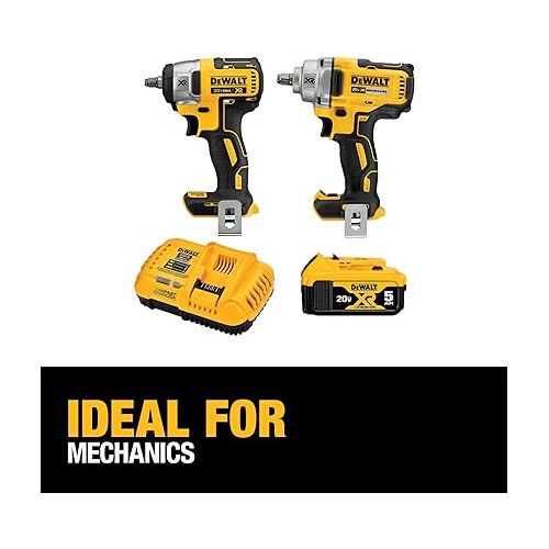  DEWALT 20V MAX Impact Wrench, Cordless 2-Tool Combo Kit, 1/2-Inch Mid-Range and 3/8-inch Compact with 5ah Battery and Charger (DCK205P1)