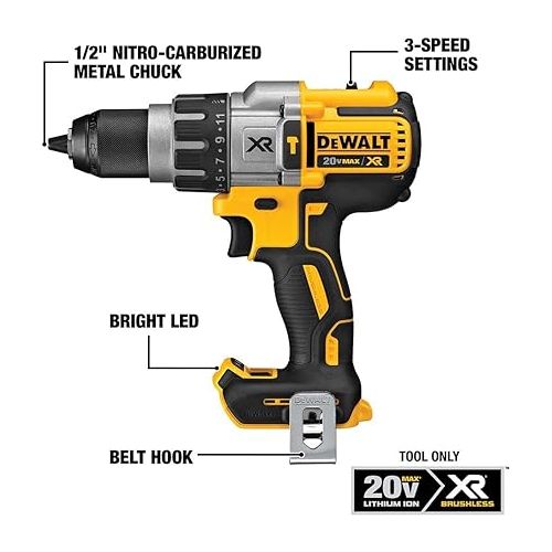  DEWALT 20V MAX XR Hammer Drill, Brushless, 3-Speed, Tool Only (DCD996B)