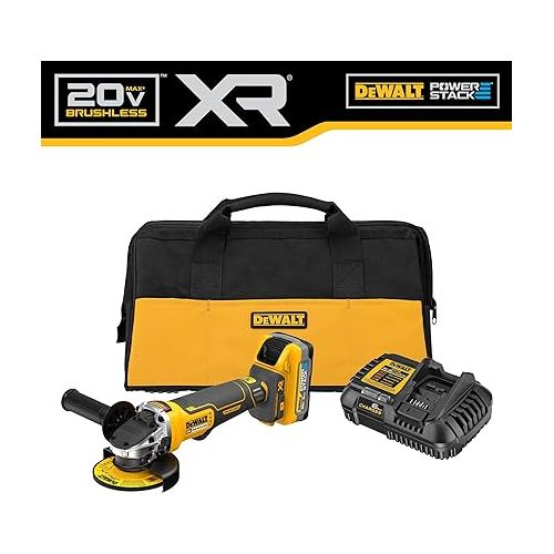  DEWALT 20V MAX Angle Grinder Tool, Cordless, 4-1/2 inch, POWERSTACK Battery and Charger Included (DCG413H1)