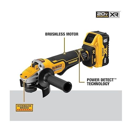  DEWALT 20V MAX* XR Angle Grinder, Trigger Switch, Power Detect Tool Technology Kit, 4-1/2-Inch to 5-Inch (DCG415W1)