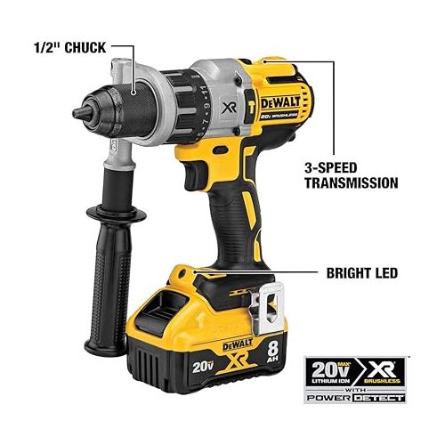  DEWALT 20V MAX XR Cordless Drill Combo Kit, Hammer Drill & Impact Driver with Battery and Charger Included, Power Detect Technology (DCK299D1W1)