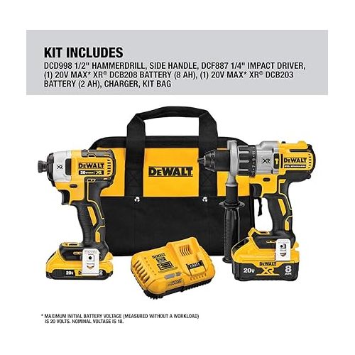  DEWALT 20V MAX XR Cordless Drill Combo Kit, Hammer Drill & Impact Driver with Battery and Charger Included, Power Detect Technology (DCK299D1W1)