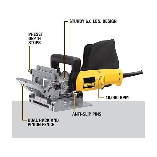  DEWALT Biscuit Joiner, 6.5 Amp, 10,000 RPM, Retractable 45 Degree Notch, For Depth Spots (DW682K)