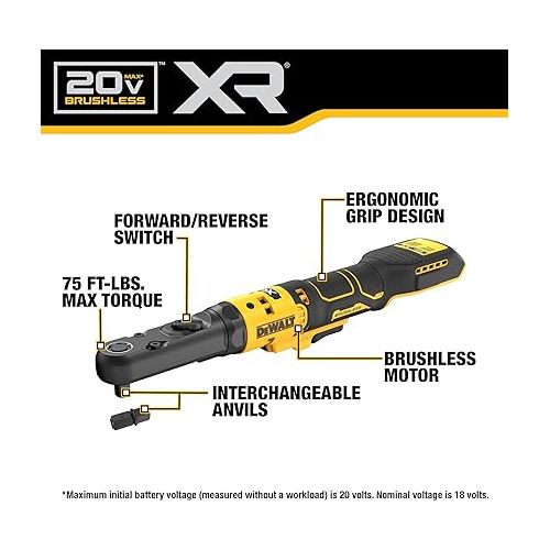  DEWALT 20V MAX XR Cordless Ratchet Set, 3/8